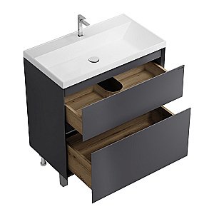 Тумба с раковиной напольная Grossman МЕРКАДО 80 с 2-я ящ, графит матовая для ванной в интернет-магазине Sanbest