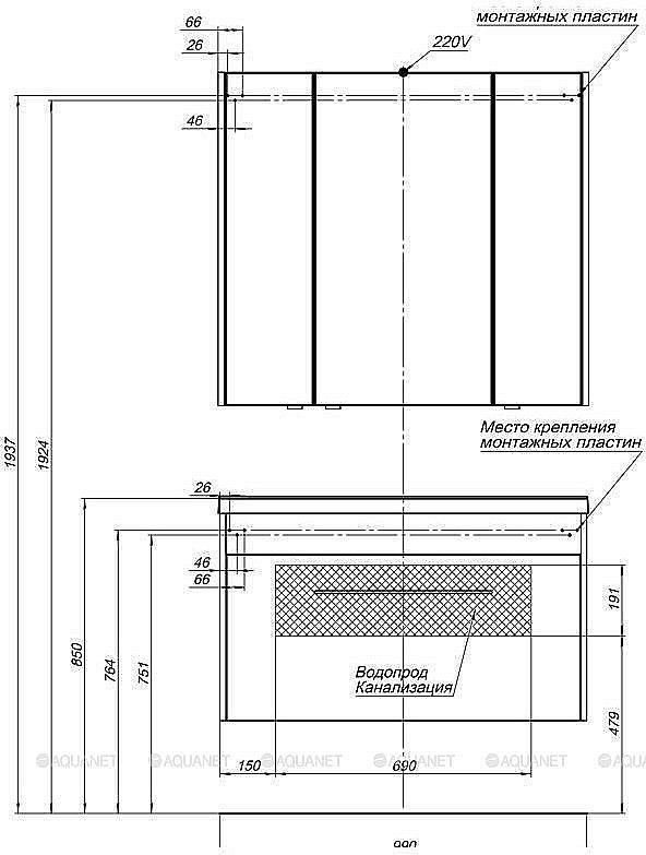 Зеркальный шкаф Aquanet Августа 100 дуб сонома купить в интернет-магазине сантехники Sanbest