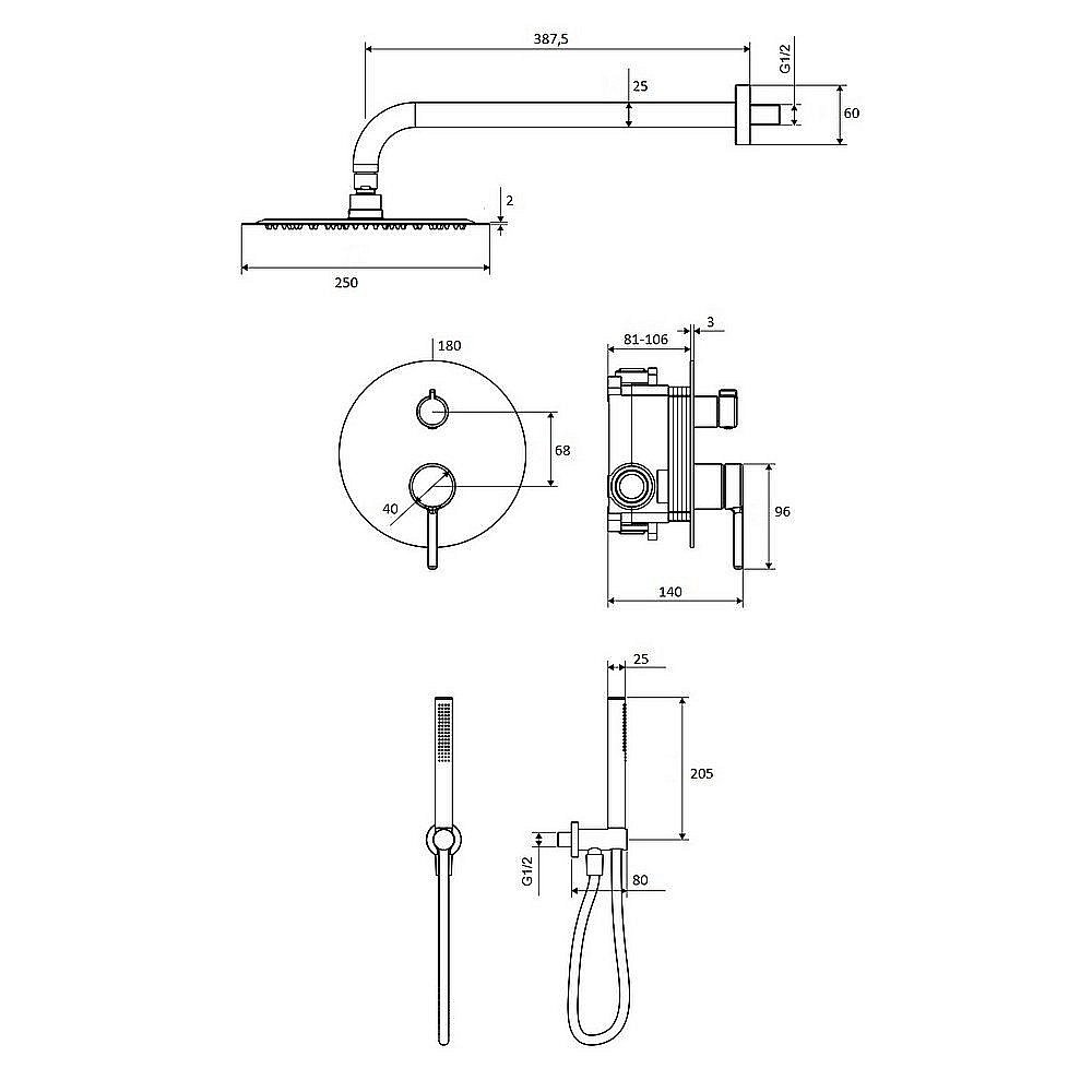 Душевая система Excellent Pi AREX.SET.1247GL золото купить в интернет-магазине сантехники Sanbest