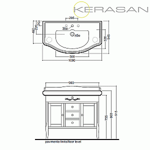 Тумба с раковиной Kerasan Retro 100 1 отверстие под смеситель, орех для ванной в интернет-магазине Sanbest