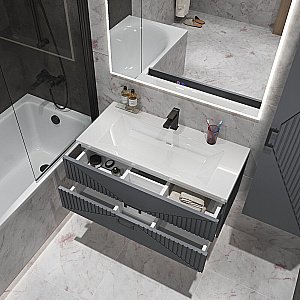 Тумба с раковиной подвесная Grossman ЛУКСОР 100 с 2-я ящ, графит матовая для ванной в интернет-магазине Sanbest