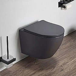 Унитаз подвесной CeramaLux 2197MDH серый матовый, безободковый, с крышкой микролифт купить в интернет-магазине Sanbest