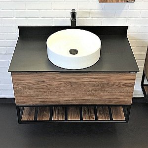 Тумба с раковиной Comforty Порто 00-00008927 90 дуб тёмно-коричневый для ванной в интернет-магазине Sanbest