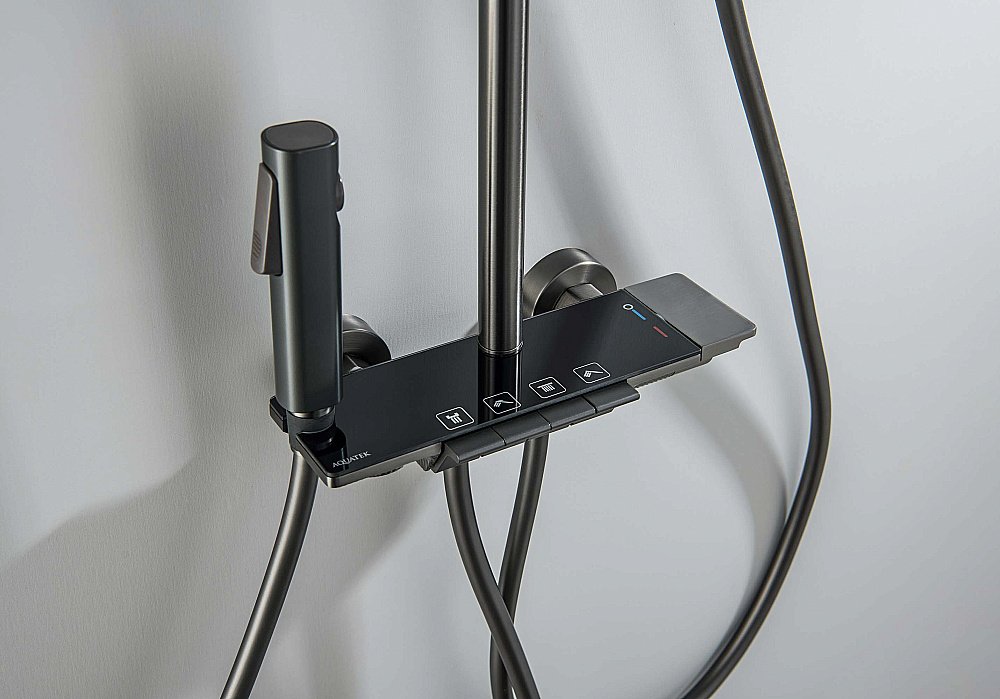 Душевая система Aquatek Поларис AQ3040BGM черная/хром шлифованный купить в интернет-магазине сантехники Sanbest