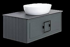 Тумба с раковиной LA FENICE Cubo Grigio 80 серая, столешница черная/ручка черная для ванной в интернет-магазине Sanbest