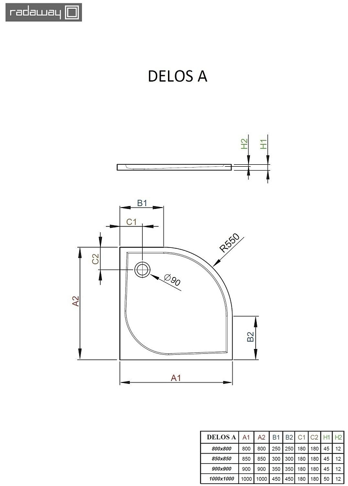 Душевой поддон Radaway Delos A 90х90 купить в интернет-магазине Sanbest