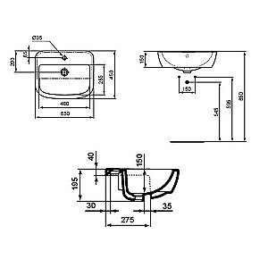 Раковина врезная сверху столешницы Ideal Standard Tempo 55 T059001 белая купить в интернет-магазине Sanbest