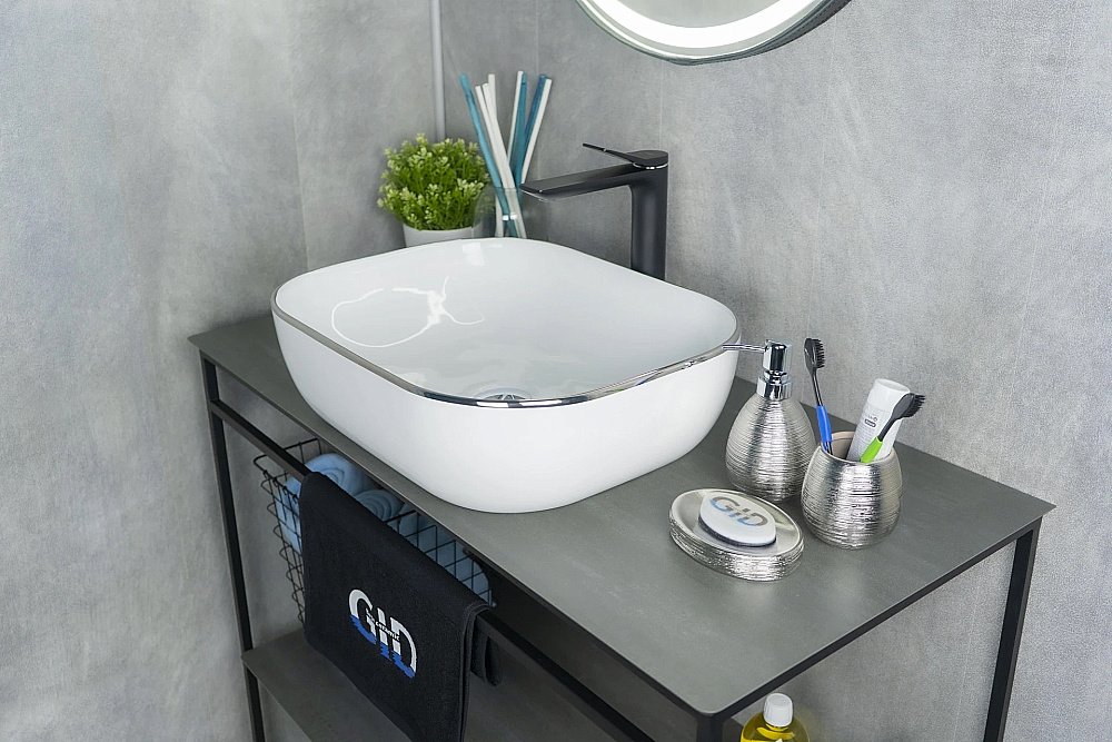 Раковина накладная Gid 50 D1302H011 53305 белая, хром купить в интернет-магазине Sanbest