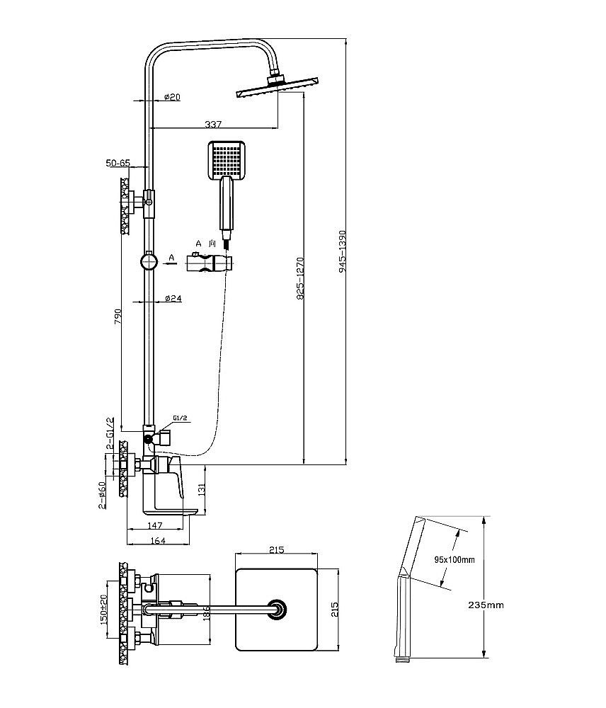 Душевая система Agger Brilliant A0394444 черная купить в интернет-магазине сантехники Sanbest