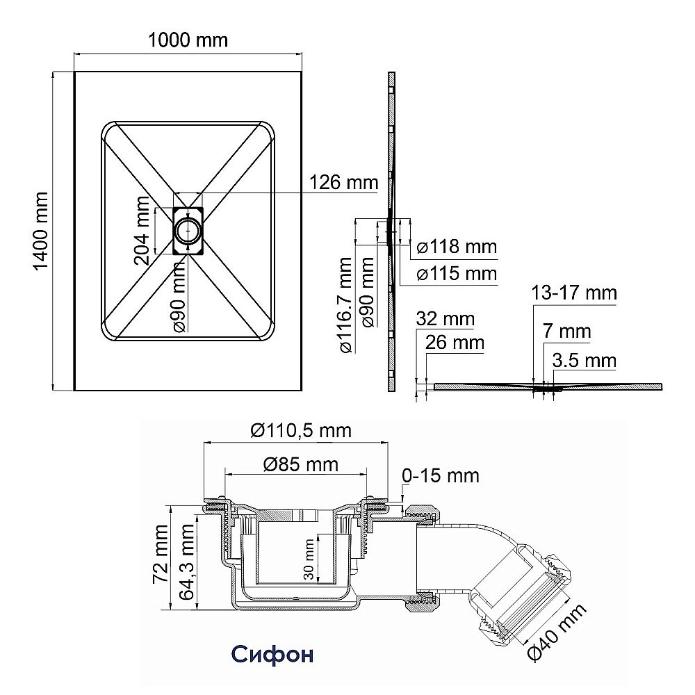 Душевой поддон WasserKraft Main 41T37 140х100 белый купить в интернет-магазине Sanbest