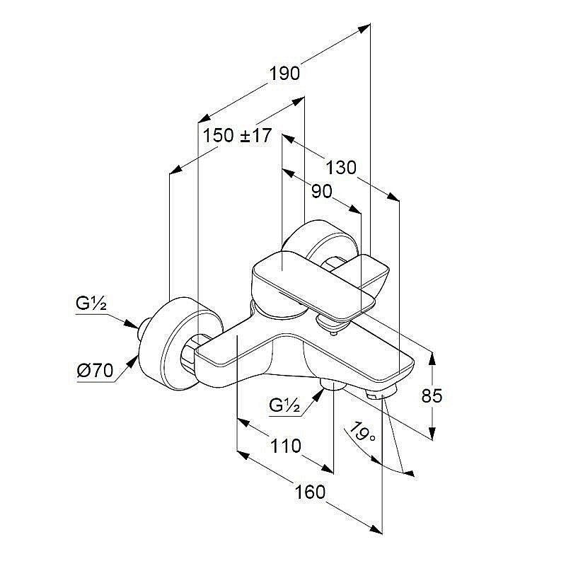 Смеситель для ванны Kludi Pure&Style 406810575 купить в интернет-магазине сантехники Sanbest
