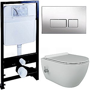 Унитаз Boheme Bianca 963-2-WM с инсталяцией и кнопкой 664-CR белый матовый/хром, безободковый, с функцией биде купить в интернет-магазине Sanbest