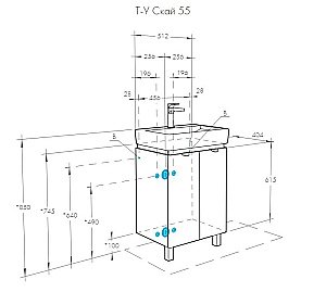 Тумба с раковиной Акватон Скай 55 белая глянцевая для ванной в интернет-магазине Sanbest