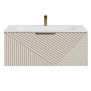 Тумба с раковиной подвесная Grossman БЛИСС 100 с 1 ящ, бежевая матовая для ванной в интернет-магазине Sanbest