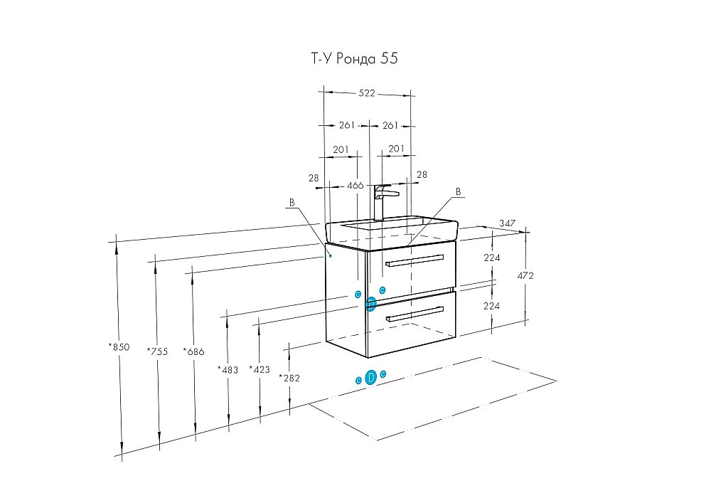 Тумба с раковиной Акватон Ронда 55 дуб сомерсет для ванной в интернет-магазине Sanbest