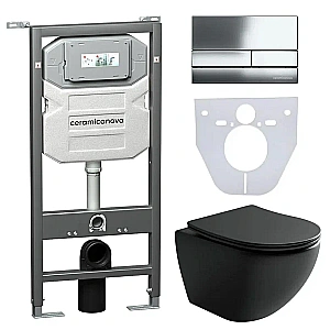 Унитаз подвесной Ceramica Nova METROPOL Rimless CN4002MB_1002CH черный матовый, безободковый, с крышкой микролифт, с инсталляцией и кнопкой хром купить в интернет-магазине Sanbest