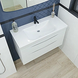 Тумба с раковиной Caprigo Lento 100 два ящика, бланж для ванной в интернет-магазине Sanbest