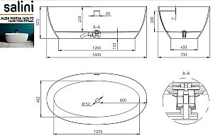 Ванна Salini ALDA NUOVA S-Sense 161x70 101914G белая купить в интернет-магазине Sanbest