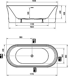 Ванна акриловая Ravak YPSILON 180x80 черный слив купить в интернет-магазине Sanbest