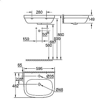 Раковина с полупьедесталом Grohe Euro Ceramic GR2004-2 60 купить в интернет-магазине Sanbest