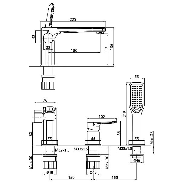 Смеситель для ванны Elghansa 2865599 хром купить в интернет-магазине сантехники Sanbest