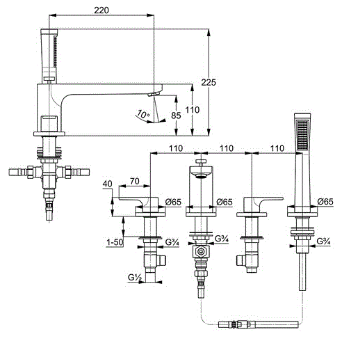 Смеситель для ванны Kludi Zenta SL 484240565 хром купить в интернет-магазине сантехники Sanbest