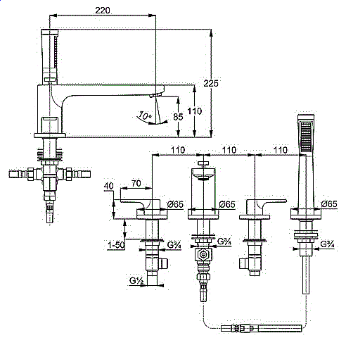 Смеситель для ванны Kludi Zenta SL 484240565 хром купить в интернет-магазине сантехники Sanbest