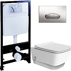 Унитаз Boheme Bello 971-2-MW с инсталяцией и кнопкой 665-CR белый матовый/хром, безободковый, с функцией биде купить в интернет-магазине Sanbest