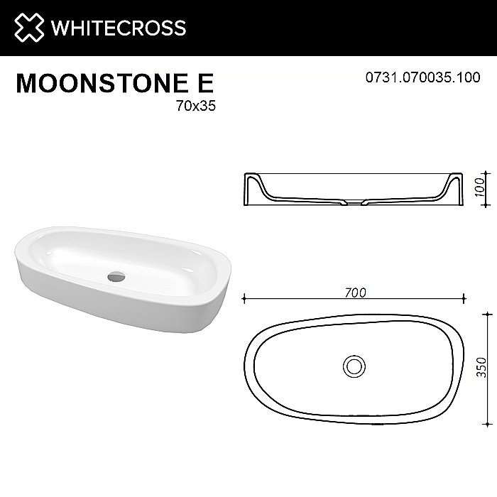 Раковина накладная WhiteCross MOONSTONE E 70 0731.070035.100 белая купить в интернет-магазине Sanbest