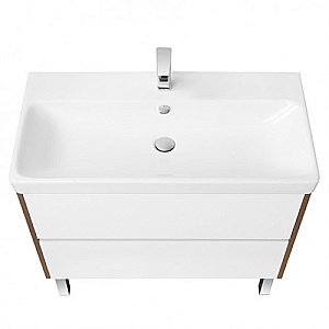 Тумба с раковиной Акватон Сканди 80 белая/дуб рустикальный для ванной в интернет-магазине Sanbest