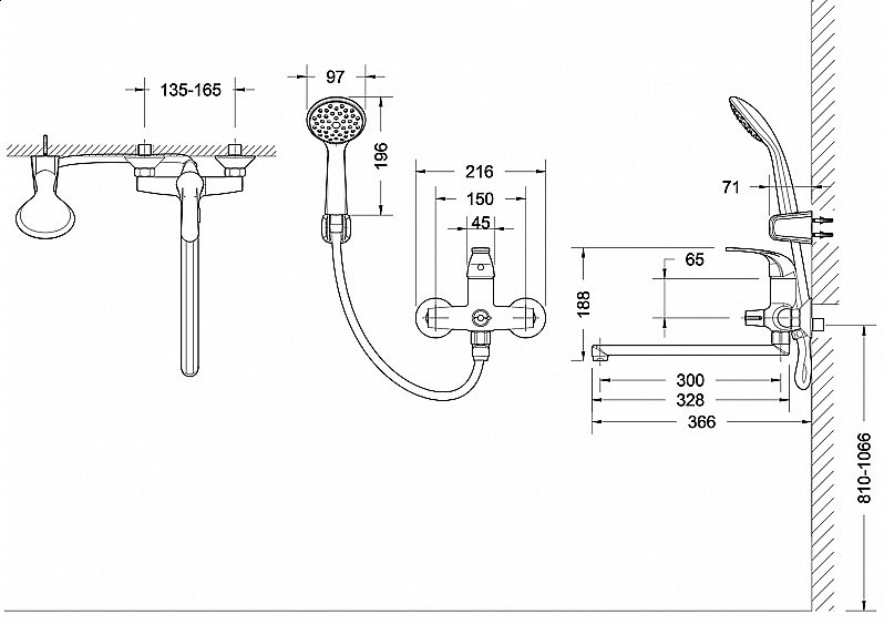 Смеситель для ванны Bravat FIT F6135188BM-LB-RUS купить в интернет-магазине сантехники Sanbest