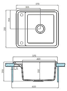 Мойка кухонная Акватон Беллис 57 графит купить в интернет-магазине сантехники Sanbest