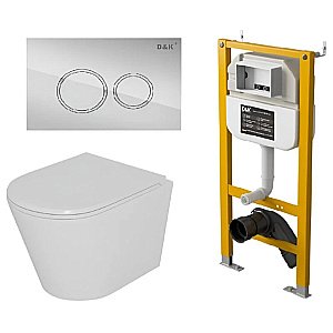 Унитаз подвесной с инсталляцией D&K Venice DS1021614 белый/кнопка хром, безободковый, с крышкой микролифт, слив торнадо купить в интернет-магазине Sanbest