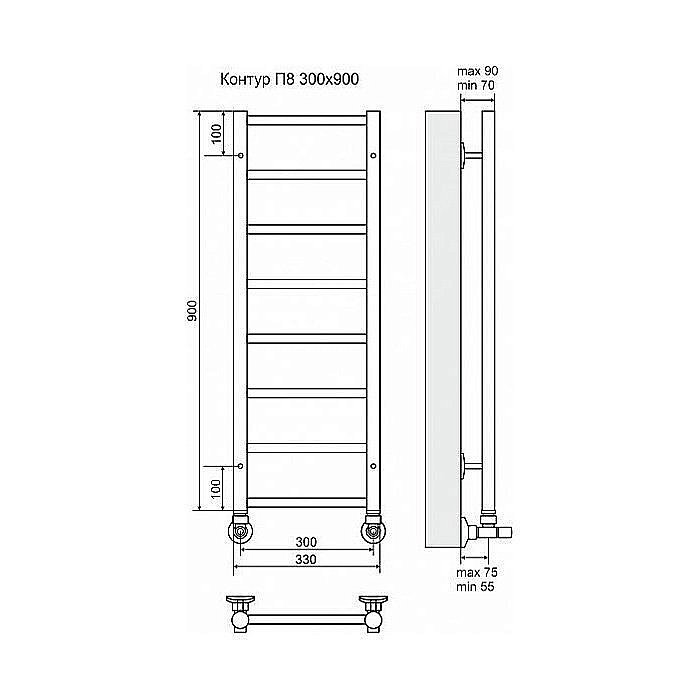 Полотенцесушитель водяной Terminus Контур П8 300x900 купить в интернет-магазине сантехники Sanbest