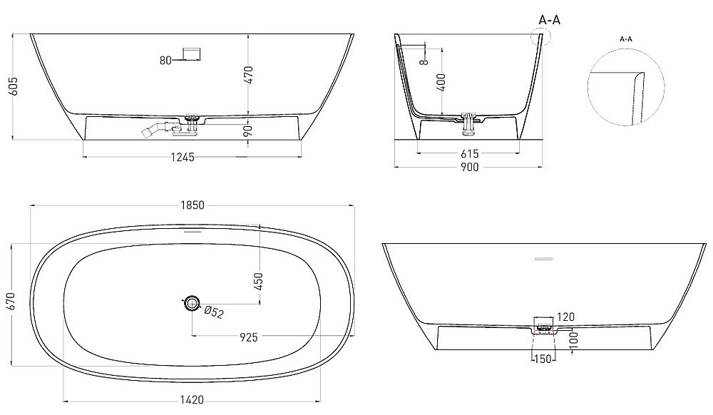 Ванна Salini Sofia S-Sense 102519GF 185x90 RAL купить в интернет-магазине Sanbest