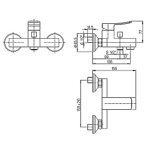 Смеситель для ванны PAINI Tank TKCR111LMKM хром купить в интернет-магазине сантехники Sanbest