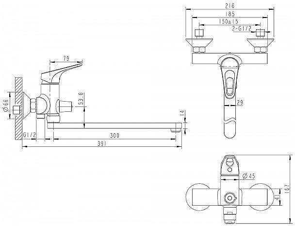 Смеситель для ванны Bravat DROP-D F648162C-LB-RUS купить в интернет-магазине сантехники Sanbest