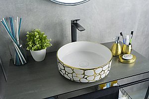 Раковина накладная Gid 36 D1357h018 53327 белая, золото с декором купить в интернет-магазине Sanbest