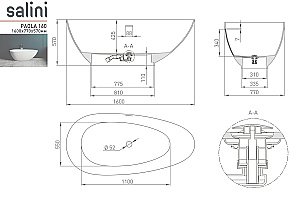 Ванна Salini PAOLA IN Up&Down S-Stone Solix 160х77 101611SMRH белая/снаружи RAL матовая купить в интернет-магазине Sanbest