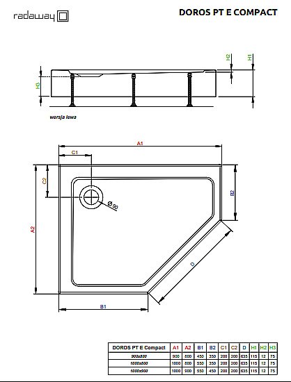 Душевой поддон Radaway Doros PT E Compact 100x90 S черный купить в интернет-магазине Sanbest