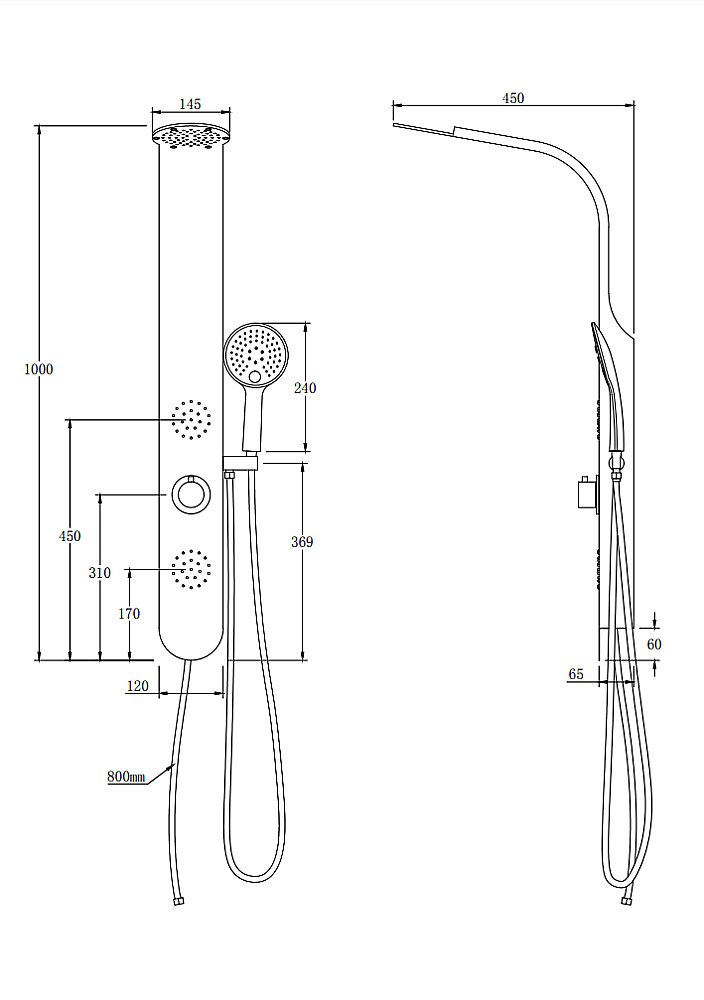 Душевая панель Taliente TA-G-S03C стальная/хром купить в интернет-магазине сантехники Sanbest