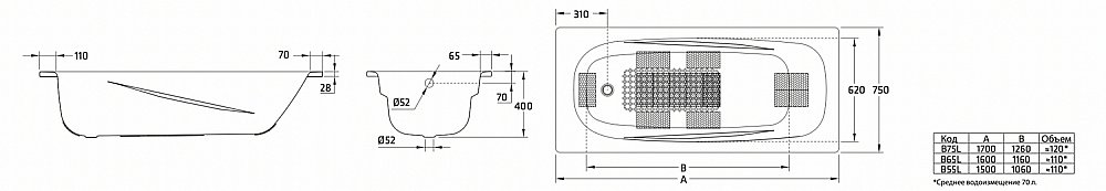 Стальная ванна BLB Universal Anatomica 150x75 B55L купить в интернет-магазине Sanbest