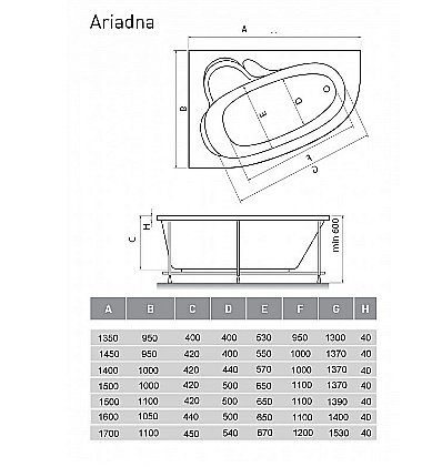 Ванна акриловая Relisan Ariadna Гл000000537 170x110 белая купить в интернет-магазине Sanbest