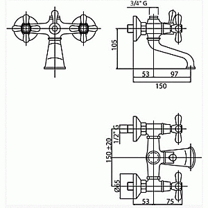 Смеситель для ванны Caprigo BRISTOL 21-019 Бронза купить в интернет-магазине сантехники Sanbest