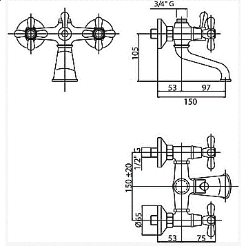 Смеситель для ванны Caprigo BRISTOL 21-019 Бронза купить в интернет-магазине сантехники Sanbest