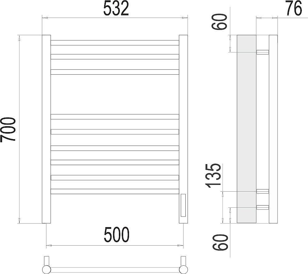 Полотенцесушитель электрический Terminus Аврора П9 500х700 купить в интернет-магазине сантехники Sanbest