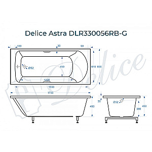 Ванна Delice Astra DLR330056RB-G 170х80 белая/ручки черные купить в интернет-магазине Sanbest
