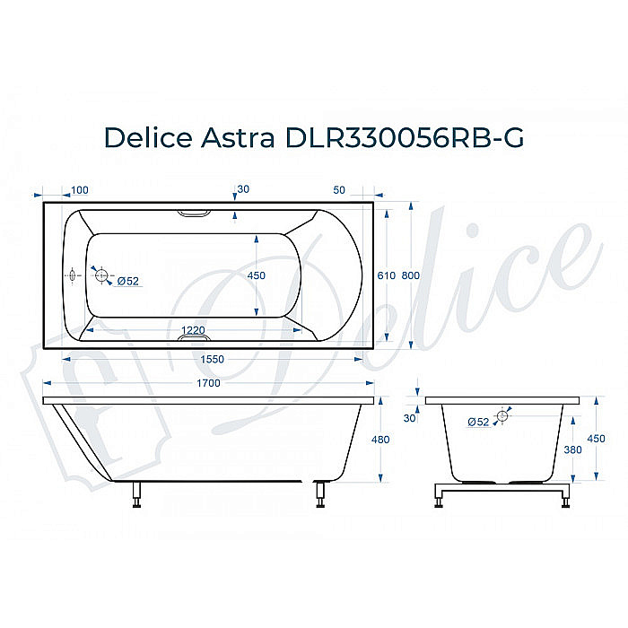 Ванна Delice Astra DLR330056RB-G 170х80 белая/ручки черные купить в интернет-магазине Sanbest