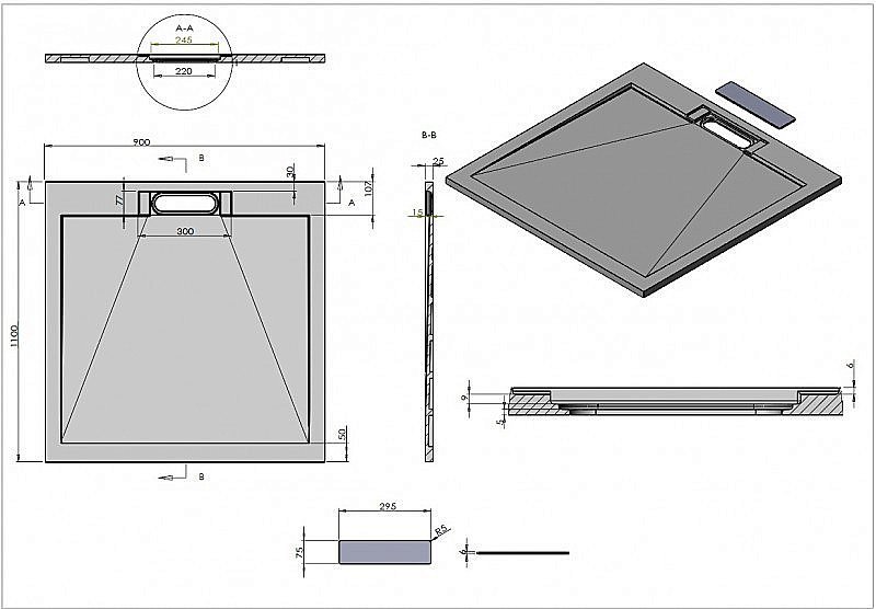 Душевой поддон Esbano Luxe 110х90 ESPLX119B черный матовый купить в интернет-магазине Sanbest