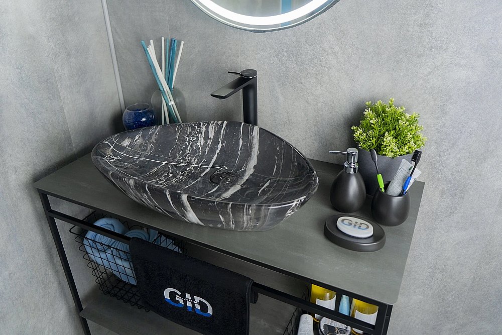 Раковина накладная Gid Creativo 59 Mnc206 54427 черная мрамор купить в интернет-магазине Sanbest